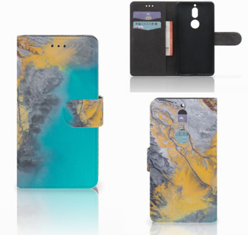 B2Ctelecom Nokia 7 Bookcase Hoesje Design Marble Blue Gold