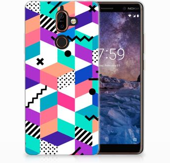 B2Ctelecom Nokia 7 Plus TPU Hoesje Design Blocks Colorful