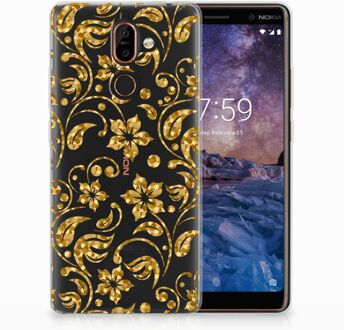 B2Ctelecom Nokia 7 Plus TPU Hoesje Design Gouden Bloemen