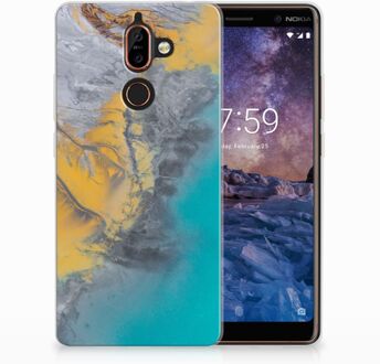 B2Ctelecom Nokia 7 Plus TPU Hoesje Design Marble Blue Gold