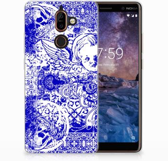 B2Ctelecom Nokia 7 Plus Uniek TPU Hoesje Angel Skull Blue