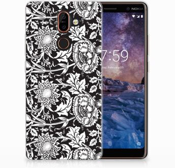 B2Ctelecom Nokia 7 Plus Uniek TPU Hoesje Black Flowers