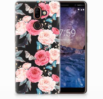 B2Ctelecom Nokia 7 Plus Uniek TPU Hoesje Butterfly Roses