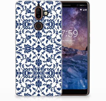 B2Ctelecom Nokia 7 Plus Uniek TPU Hoesje Flower Blue