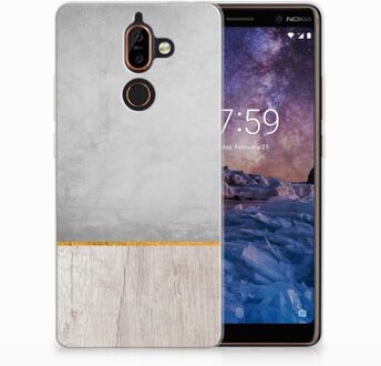 B2Ctelecom Nokia 7 Plus Uniek TPU Hoesje Wood Concrete