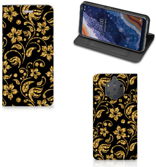 B2Ctelecom Nokia 9 PureView Standcase Hoesje Design Gouden Bloemen