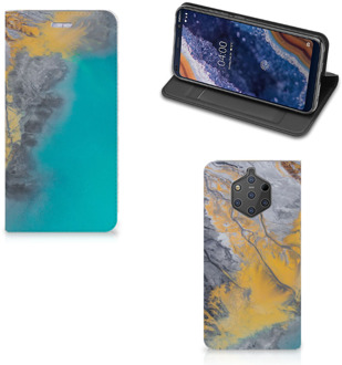 B2Ctelecom Nokia 9 PureView Standcase Hoesje Design Marble Blue Gold