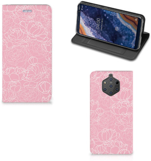 B2Ctelecom Nokia 9 PureView Standcase Hoesje Design White Flowers