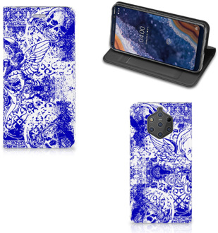 B2Ctelecom Nokia 9 PureView Uniek Standcase Hoesje Angel Skull Blue