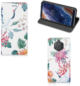 B2Ctelecom Nokia 9 PureView Uniek Standcase Hoesje Bird Flowers