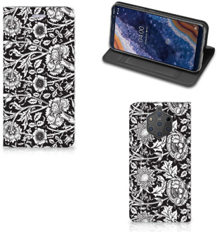 B2Ctelecom Nokia 9 PureView Uniek Standcase Hoesje Black Flowers