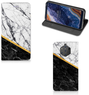 B2Ctelecom Nokia 9 PureView Uniek Standcase Hoesje Marble White Black