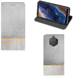 B2Ctelecom Nokia 9 PureView Uniek Standcase Hoesje Wood Concrete