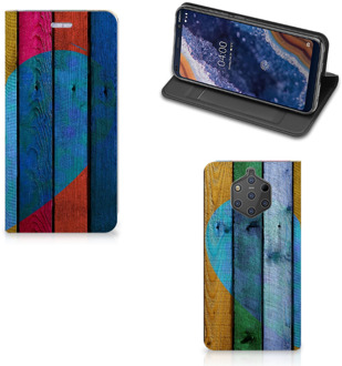 B2Ctelecom Nokia 9 PureView Uniek Standcase Hoesje Wood Heart