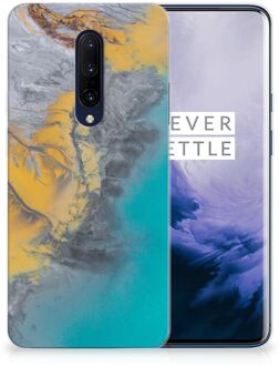 B2Ctelecom OnePlus 7 Pro TPU Siliconen Hoesje Marmer Blauw Goud