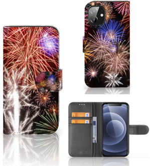 B2Ctelecom Portemonnee Hoesje Apple iPhone 12 Mini Smartphone Hoesje Kerstcadeau Vuurwerk