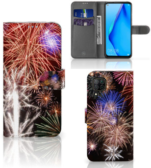 B2Ctelecom Portemonnee hoesje Huawei P40 Lite Smartphone Hoesje Kerstcadeau Vuurwerk