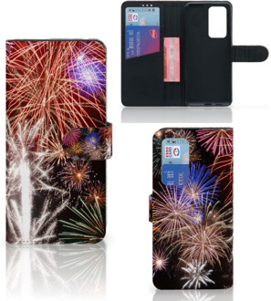 B2Ctelecom Portemonnee hoesje Huawei P40 Pro Smartphone Hoesje Kerstcadeau Vuurwerk