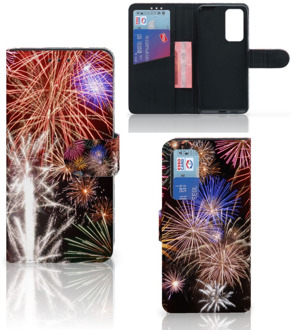 B2Ctelecom Portemonnee Hoesje Huawei P40 Smartphone Hoesje Kerstcadeau Vuurwerk