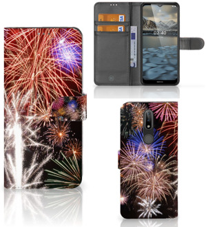 B2Ctelecom Portemonnee Hoesje Nokia 2.4 Smartphone Hoesje Kerstcadeau Vuurwerk