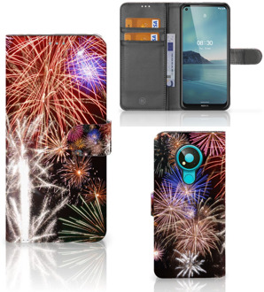 B2Ctelecom Portemonnee Hoesje Nokia 3.4 Smartphone Hoesje Kerstcadeau Vuurwerk