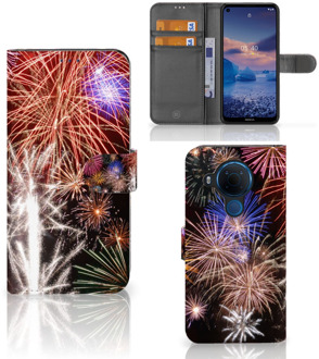 B2Ctelecom Portemonnee Hoesje Nokia 5.4 Smartphone Hoesje Kerstcadeau Vuurwerk