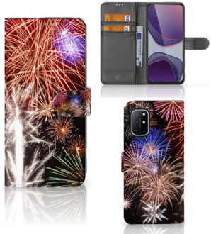 B2Ctelecom Portemonnee Hoesje OnePlus 8T Smartphone Hoesje Kerstcadeau Vuurwerk