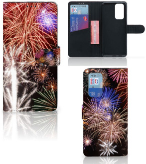 B2Ctelecom Portemonnee Hoesje OnePlus 9 Pro Smartphone Hoesje Kerstcadeau Vuurwerk