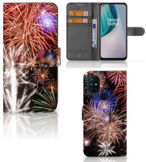 B2Ctelecom Portemonnee Hoesje OnePlus Nord N10 Smartphone Hoesje Kerstcadeau Vuurwerk