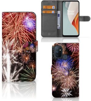 B2Ctelecom Portemonnee Hoesje OnePlus Nord N100 Smartphone Hoesje Kerstcadeau Vuurwerk