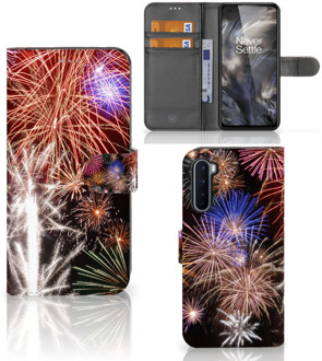 B2Ctelecom Portemonnee Hoesje OnePlus Nord Smartphone Hoesje Kerstcadeau Vuurwerk