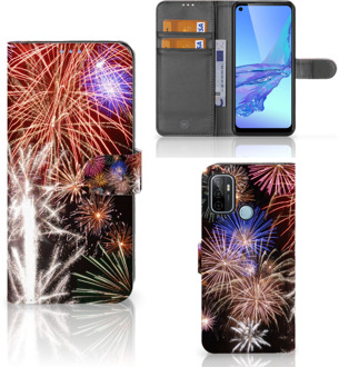 B2Ctelecom Portemonnee Hoesje OPPO A53 | OPPO A53s Smartphone Hoesje Kerstcadeau Vuurwerk