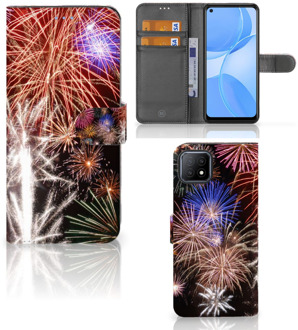 B2Ctelecom Portemonnee Hoesje OPPO A73 5G Smartphone Hoesje Kerstcadeau Vuurwerk