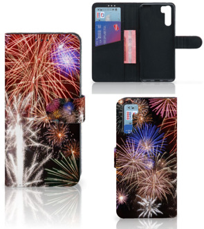 B2Ctelecom Portemonnee hoesje OPPO A91 | Reno3 Smartphone Hoesje Kerstcadeau Vuurwerk