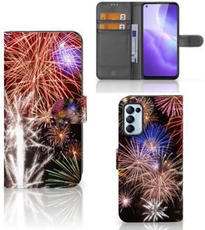 B2Ctelecom Portemonnee Hoesje OPPO Find X3 Lite Smartphone Hoesje Kerstcadeau Vuurwerk