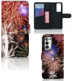 B2Ctelecom Portemonnee Hoesje OPPO Find X3 Neo 5G Smartphone Hoesje Kerstcadeau Vuurwerk