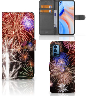 B2Ctelecom Portemonnee Hoesje OPPO Reno 4 Pro 5G Smartphone Hoesje Kerstcadeau Vuurwerk