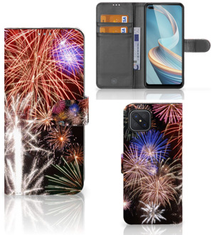 B2Ctelecom Portemonnee Hoesje OPPO Reno4 Z Smartphone Hoesje Kerstcadeau Vuurwerk