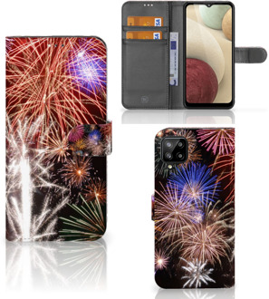 B2Ctelecom Portemonnee Hoesje Samsung Galaxy A12 Smartphone Hoesje Kerstcadeau Vuurwerk