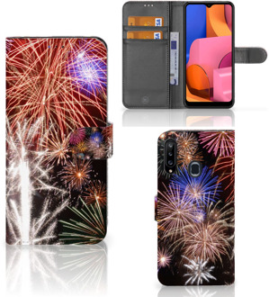 B2Ctelecom Portemonnee Hoesje Samsung Galaxy A20s Smartphone Hoesje Kerstcadeau Vuurwerk