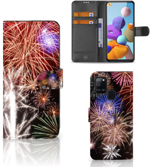 B2Ctelecom Portemonnee Hoesje Samsung Galaxy A21s Smartphone Hoesje Kerstcadeau Vuurwerk