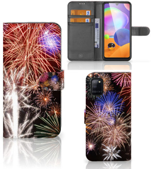 B2Ctelecom Portemonnee Hoesje Samsung Galaxy A31 Smartphone Hoesje Kerstcadeau Vuurwerk