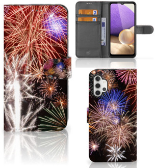 B2Ctelecom Portemonnee Hoesje Samsung Galaxy A32 4G Smartphone Hoesje Kerstcadeau Vuurwerk