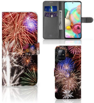 B2Ctelecom Portemonnee Hoesje Samsung Galaxy A71 Smartphone Hoesje Kerstcadeau Vuurwerk