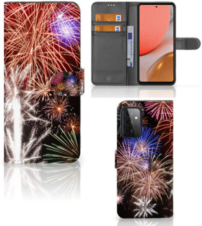 B2Ctelecom Portemonnee Hoesje Samsung Galaxy A72 Smartphone Hoesje Kerstcadeau Vuurwerk