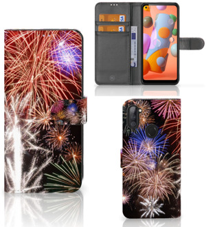 B2Ctelecom Portemonnee Hoesje Samsung Galaxy M11 | A11 Smartphone Hoesje Kerstcadeau Vuurwerk