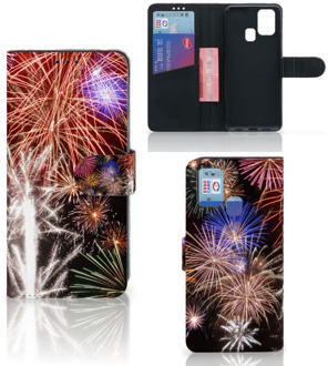 B2Ctelecom Portemonnee Hoesje Samsung Galaxy M31 Smartphone Hoesje Kerstcadeau Vuurwerk