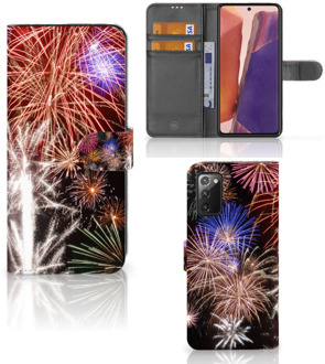 B2Ctelecom Portemonnee Hoesje Samsung Galaxy Note 20 Smartphone Hoesje Kerstcadeau Vuurwerk