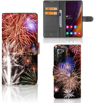 B2Ctelecom Portemonnee Hoesje Samsung Galaxy Note20 Ultra Smartphone Hoesje Kerstcadeau Vuurwerk