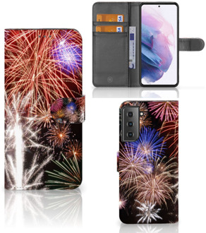 B2Ctelecom Portemonnee Hoesje Samsung Galaxy S21 Plus Smartphone Hoesje Kerstcadeau Vuurwerk